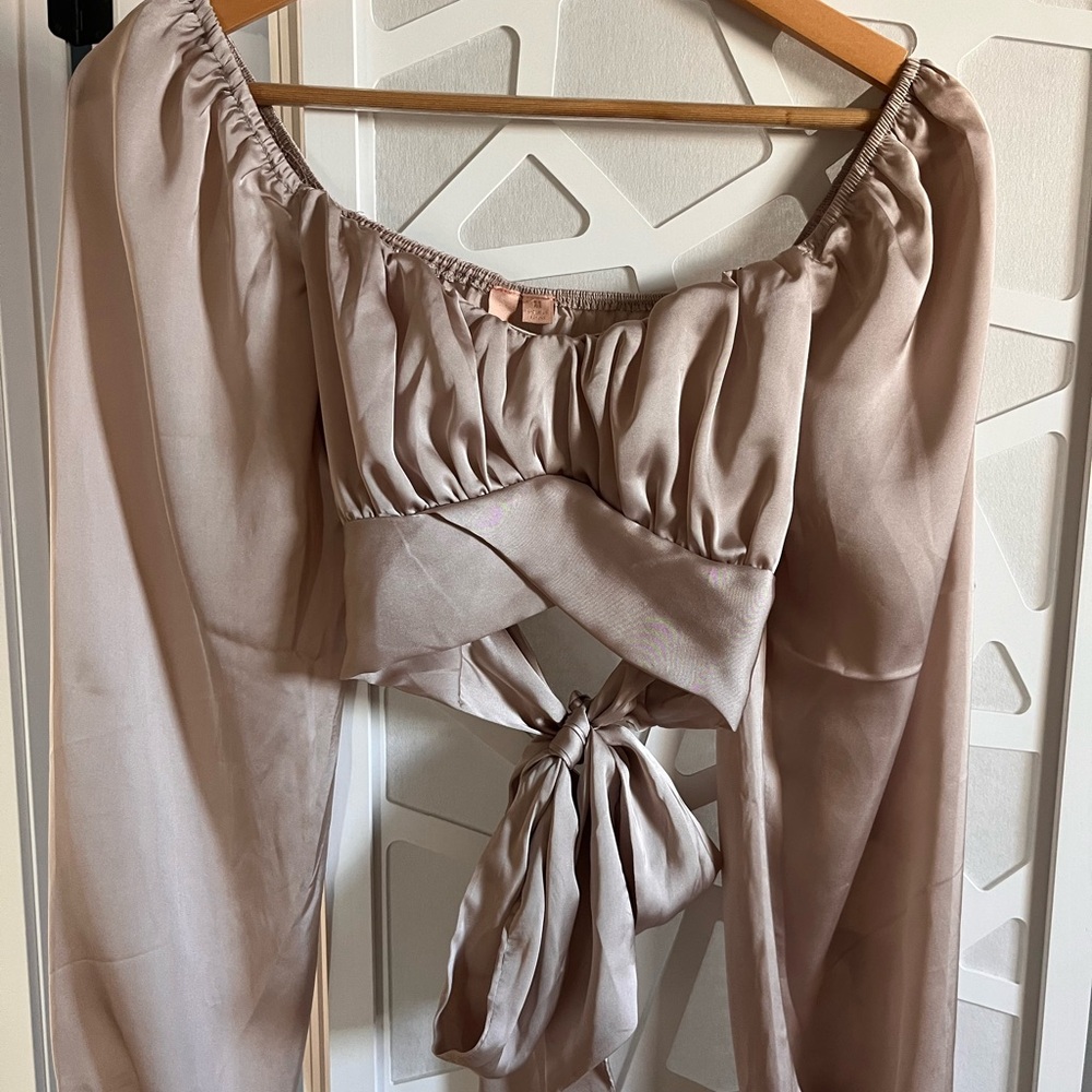Juniors cropped champagne color blouse